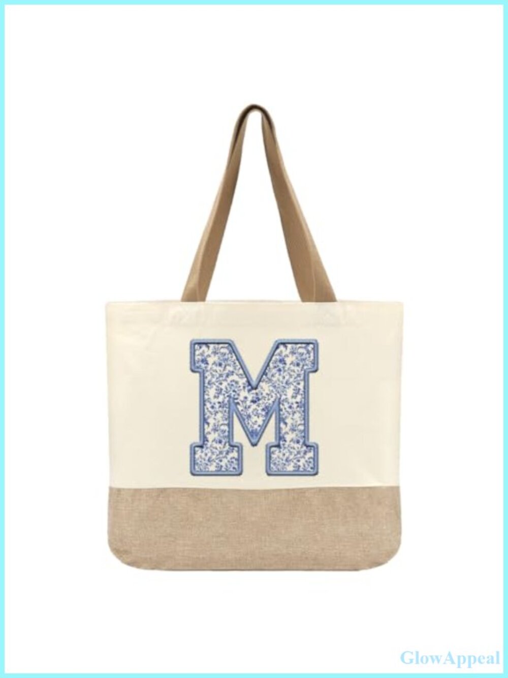Canvas Tote Bag Monogram M Large Beach Travel Shopper